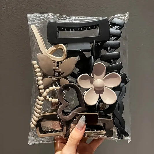 8pcs Earthy Tone Claw Clips Set